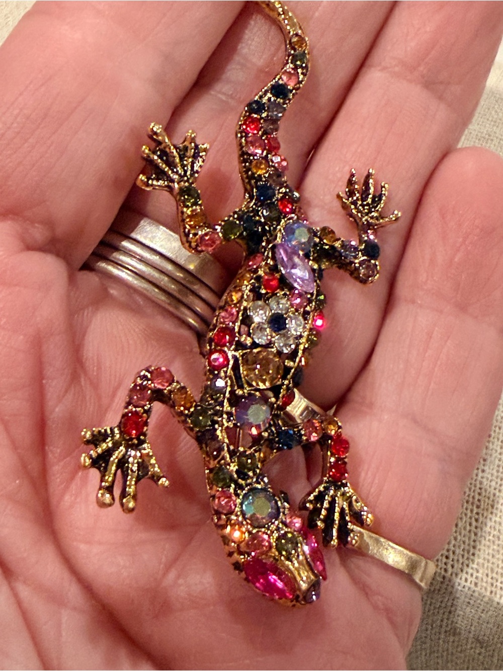 Multicolor Crystal Lizard Gecko Brooch Pin - Picture 5 of 6